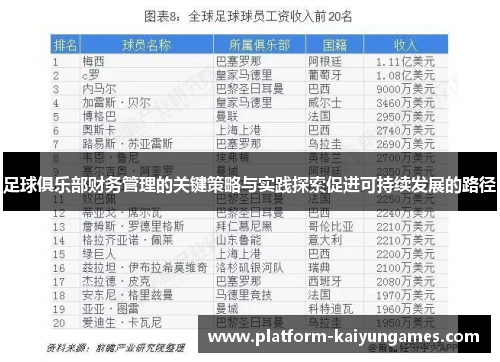 足球俱乐部财务管理的关键策略与实践探索促进可持续发展的路径